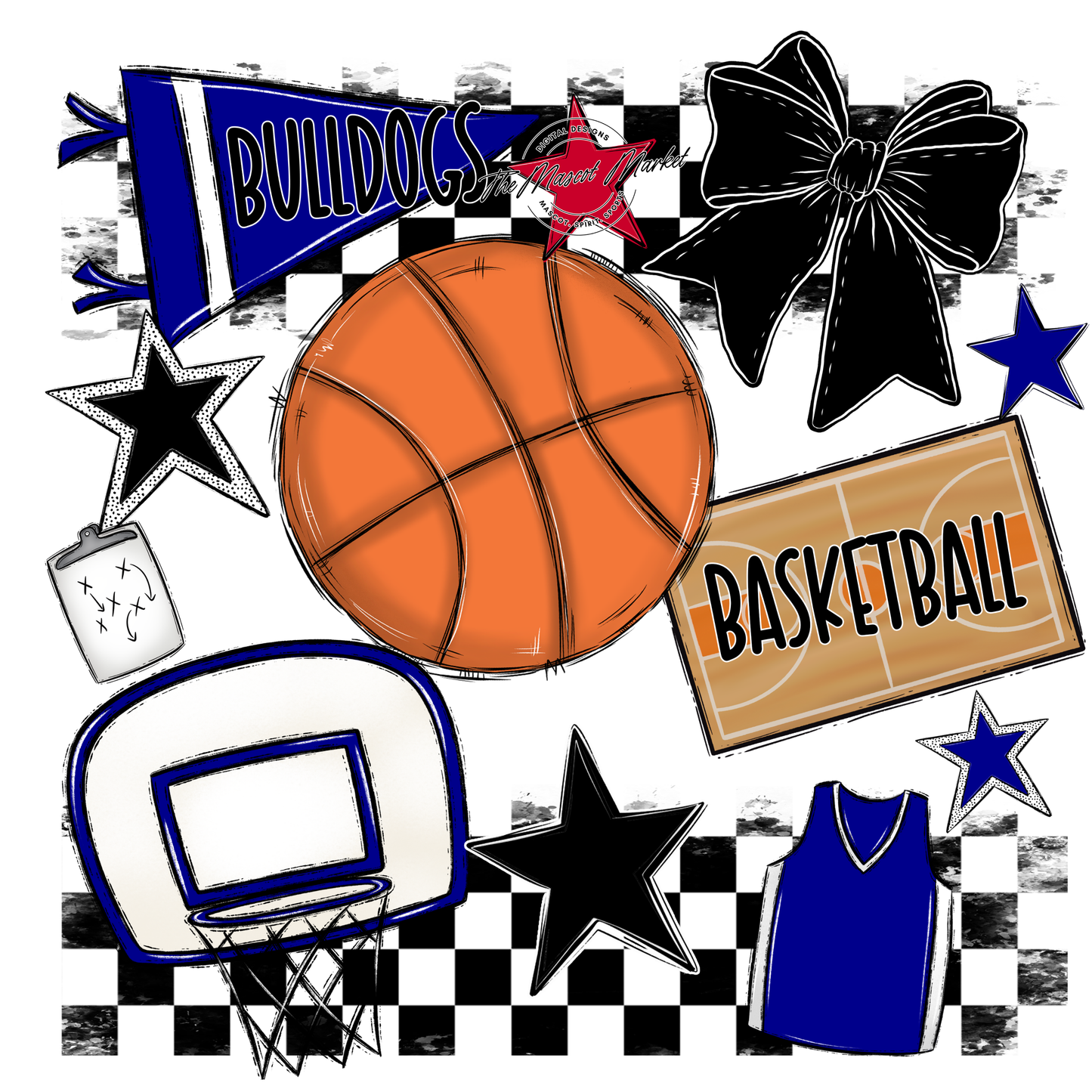 Bulldogs Checkers Basketball Spirit Design-Blue