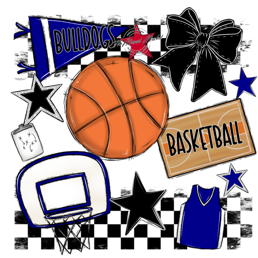Bulldogs Checkers Basketball Spirit Design-Blue
