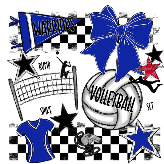 Warriors Checkers Volleyball Spirit Design-Royal Blue