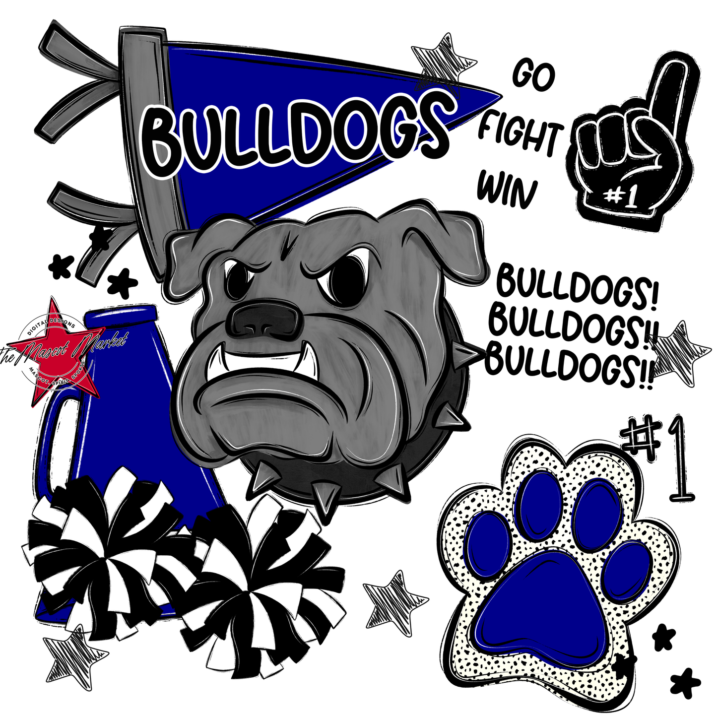 Bulldogs Mixed Mascot Spirit Design-Blue