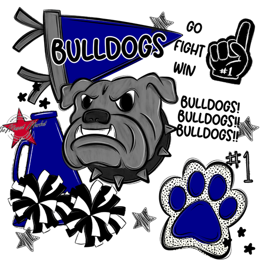 Bulldogs Mixed Mascot Spirit Design-Blue