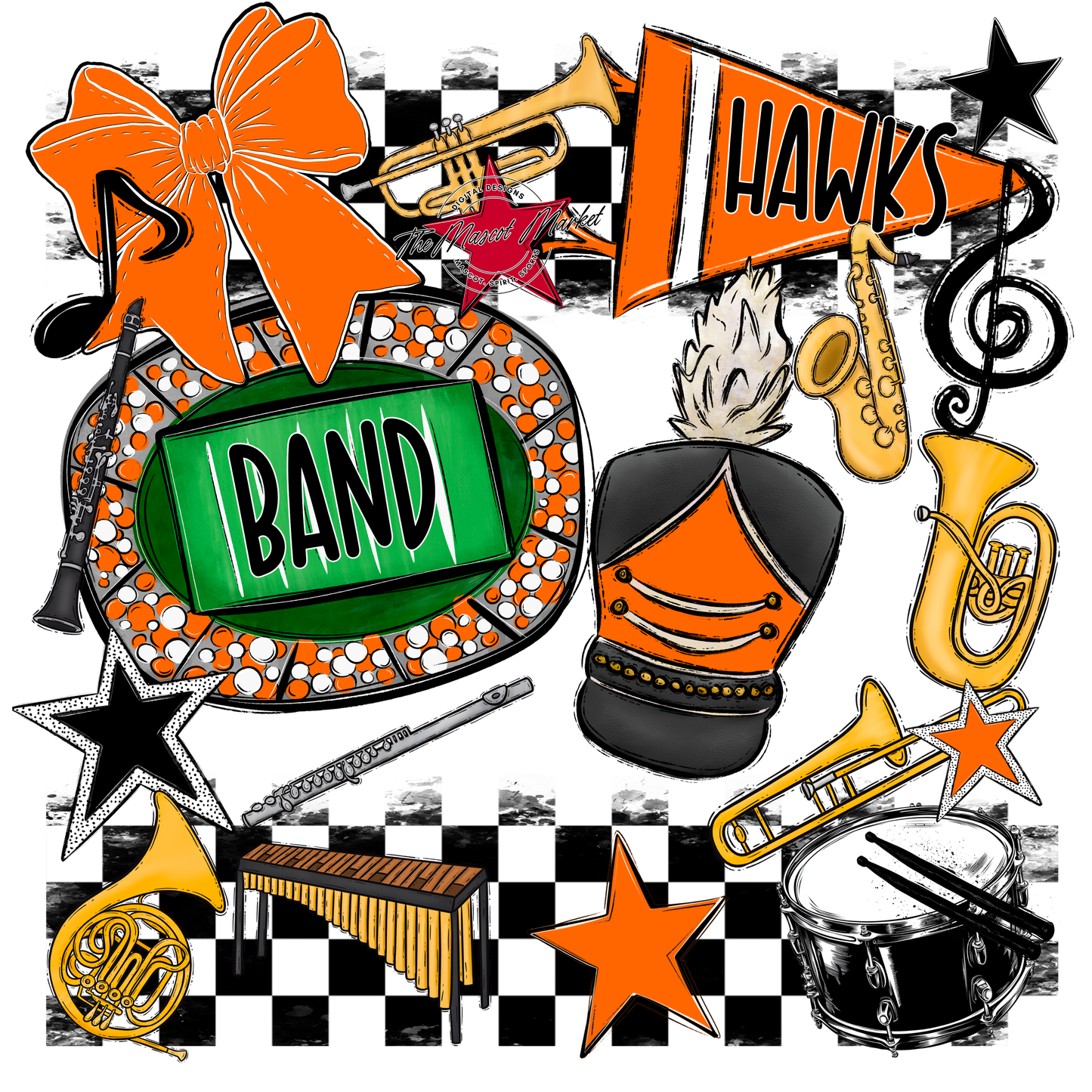 Hawks Checkers Band Spirit Design-Orange
