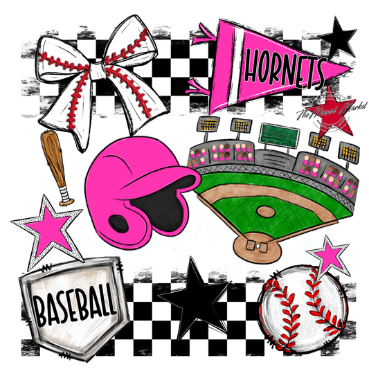 Hornets Checkers Baseball Spirit Design-Pink