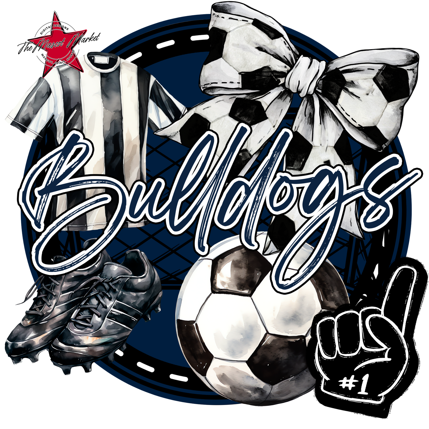 Bulldogs Circle Soccer Design-Navy