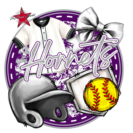 Hornets Circle Softball Design-Purple-Grey