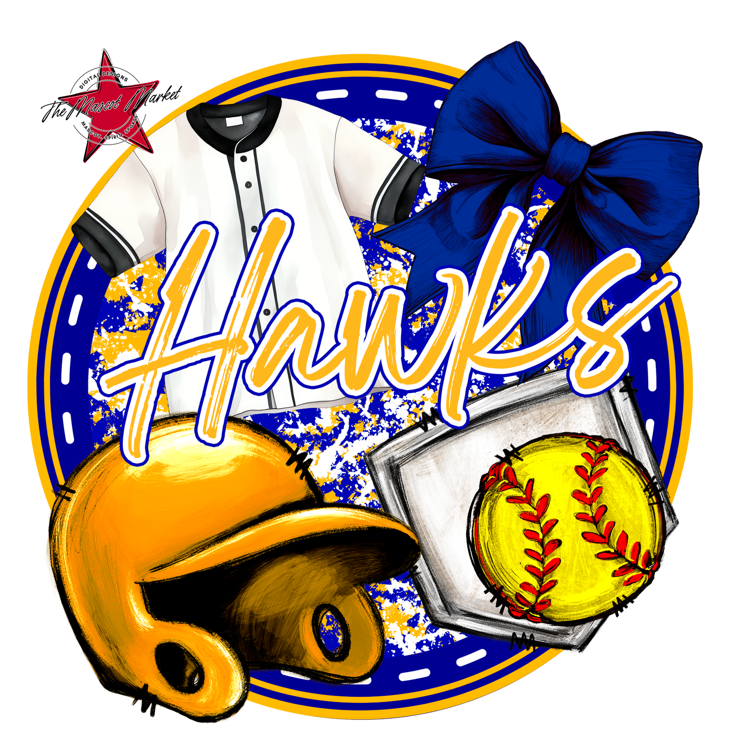 Hawks Circle Softball Design-Blue-Yellow