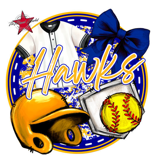 Hawks Circle Softball Design-Blue-Yellow