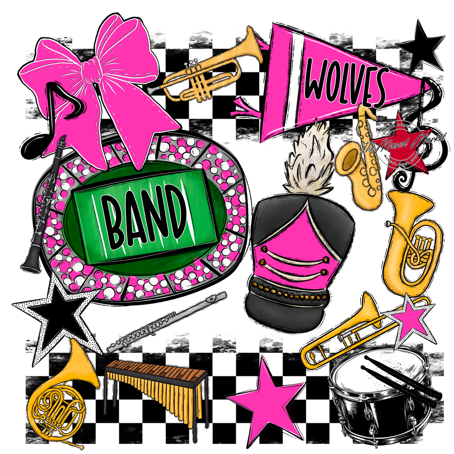 Wolves Checkers Band Spirit Design-Pink
