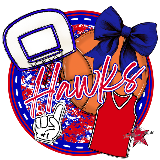 Hawks Circle Basketball Design-Blue-Red