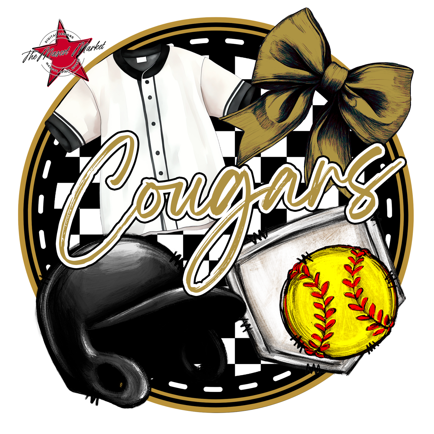 Cougars Circle Softball Design-Gold