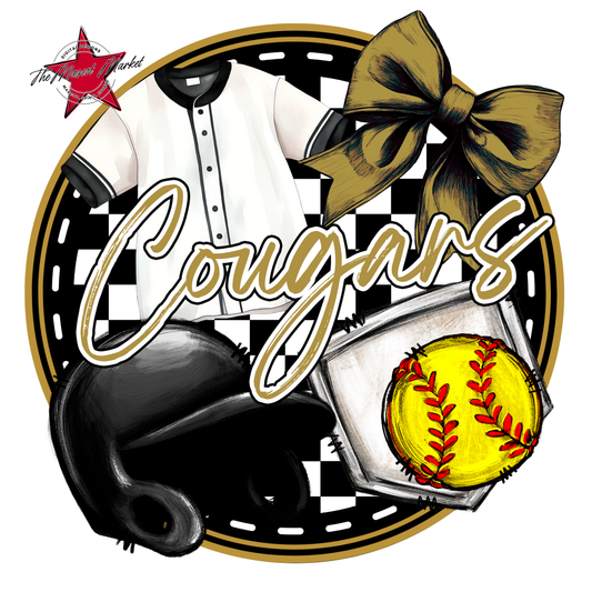 Cougars Circle Softball Design-Gold