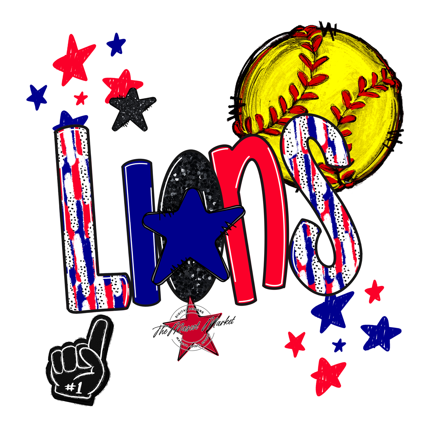 Lions Softball Scrape-Blue-Red