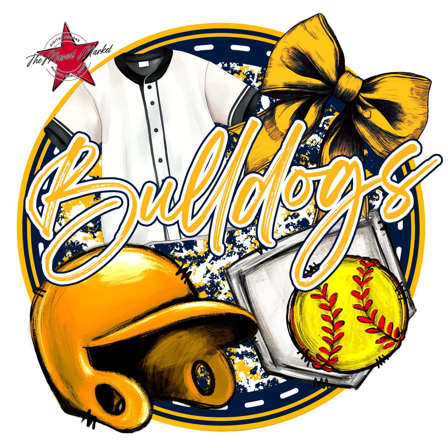 Bulldogs Circle Softball Design-Navy-Yellow