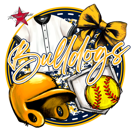 Bulldogs Circle Softball Design-Navy-Yellow
