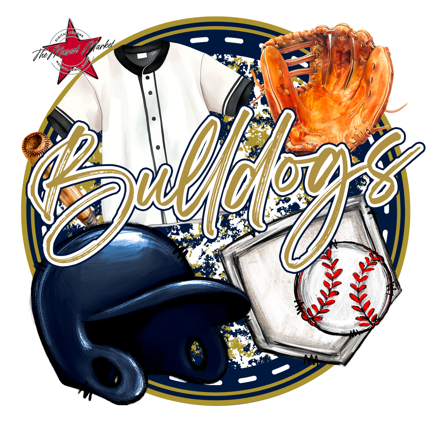 Bulldogs Circle Baseball Design-Navy-Gold