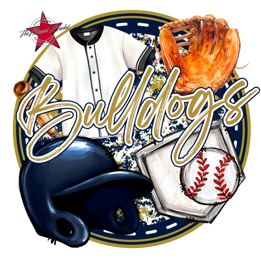 Bulldogs Circle Baseball Design-Navy-Gold