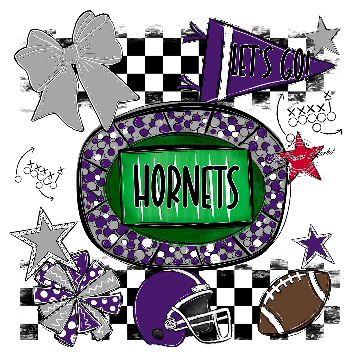Hornets Checkers Spirit Design-Purple-Grey