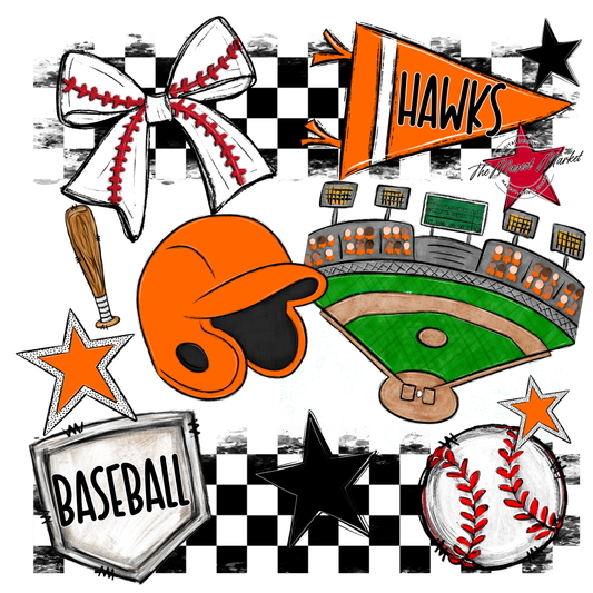 Hawks Checkers Baseball Spirit Design-Orange