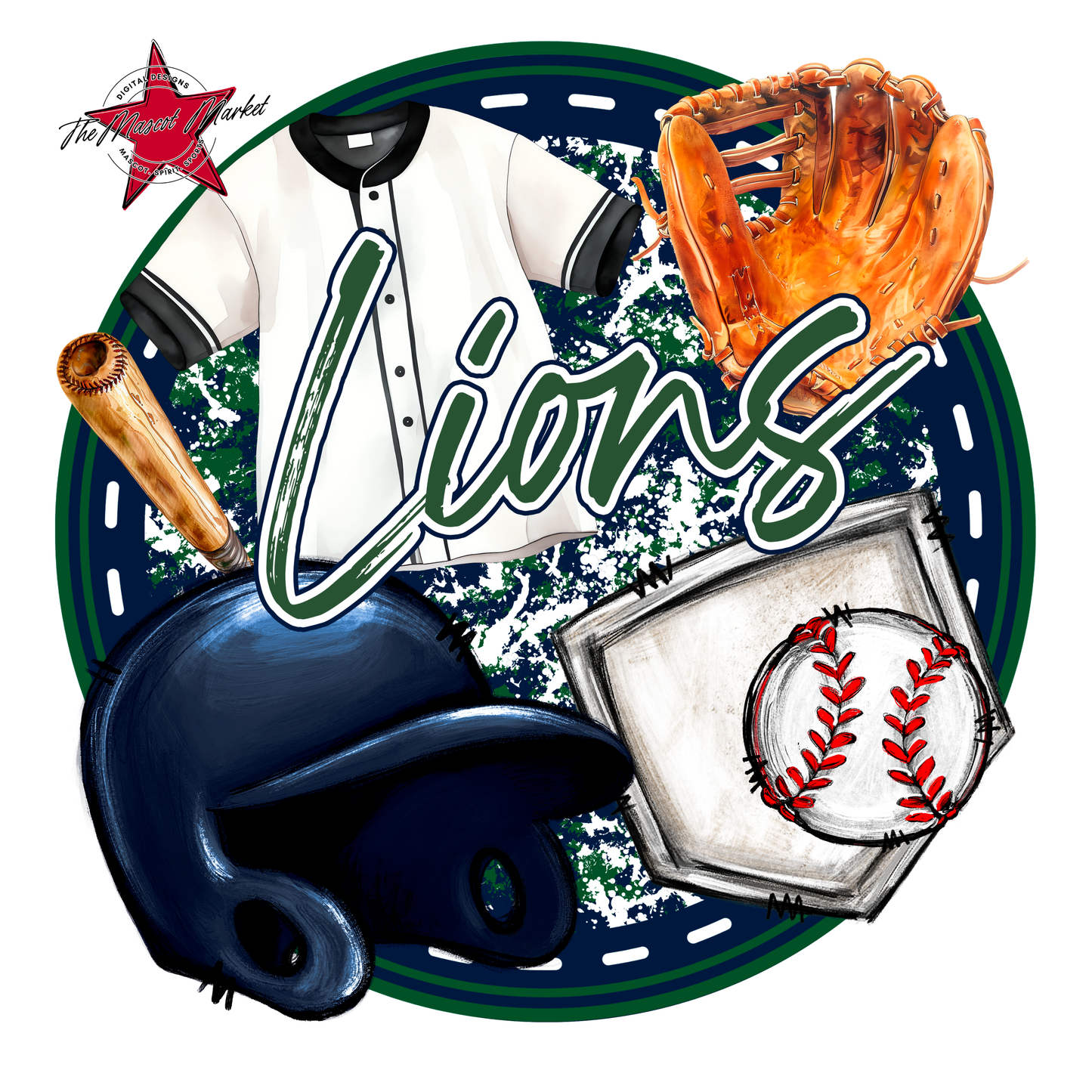 Lions Circle Baseball Design-Navy-Green