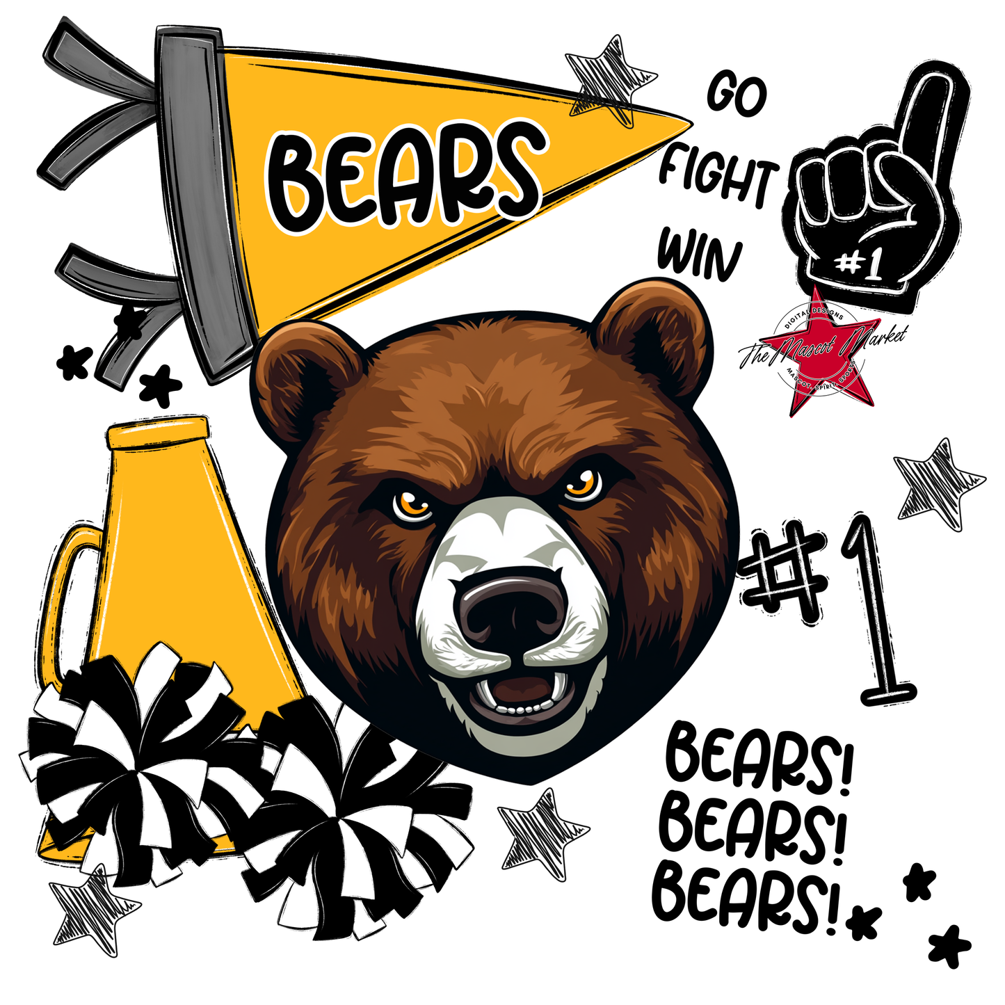 Bears Mascot Spirit Design Megaphone-Yellow
