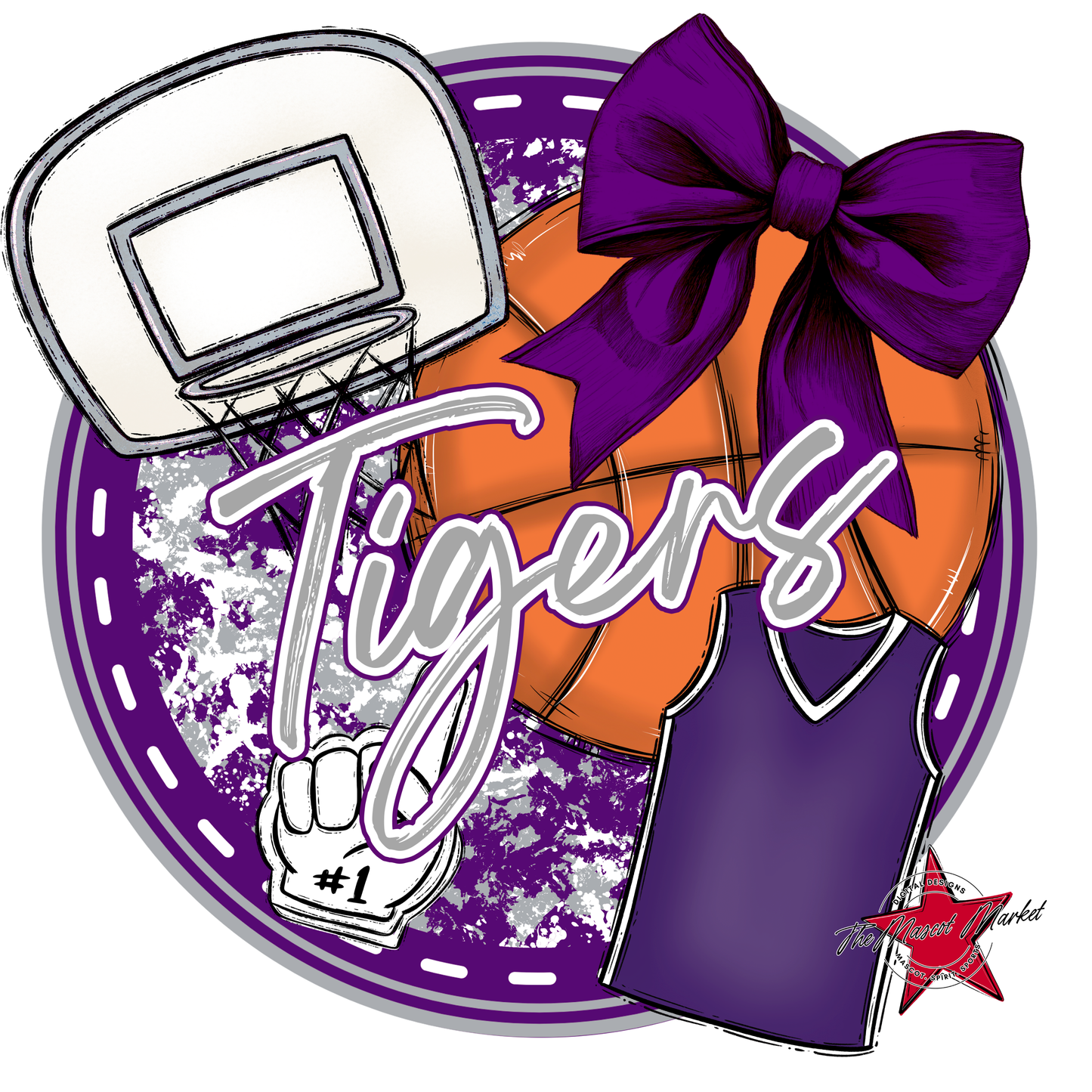 Tigers Circle Basketball Design-Purple-Grey
