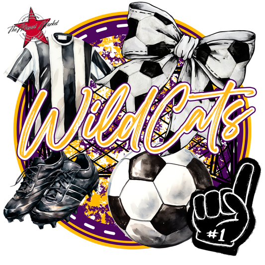 Wildcats Circle Soccer Design-Purple-Yellow