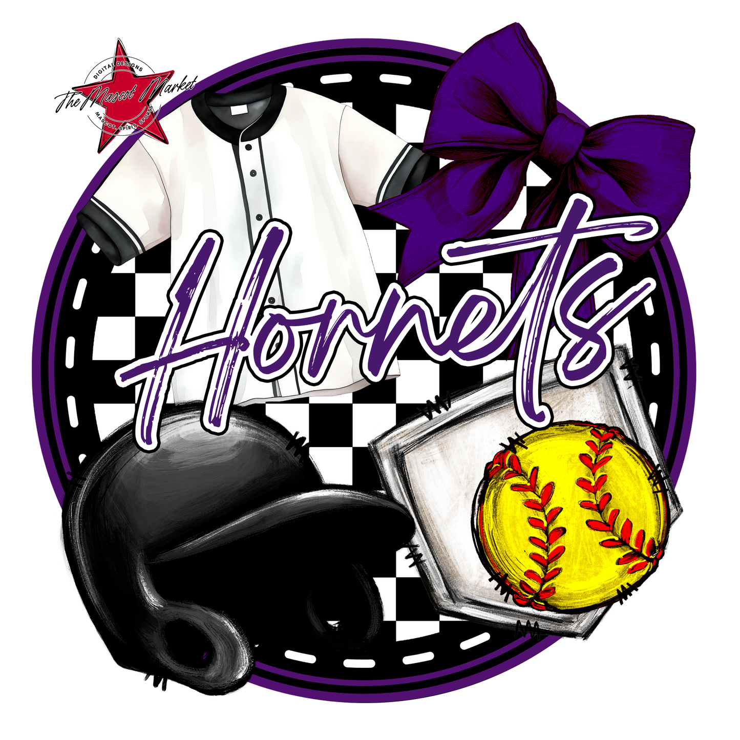 Hornets Circle Softball Design-Purple