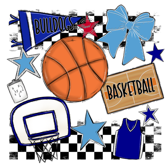 Bulldogs Checkers Basketball Spirit Design-Blue-Carolina Blue