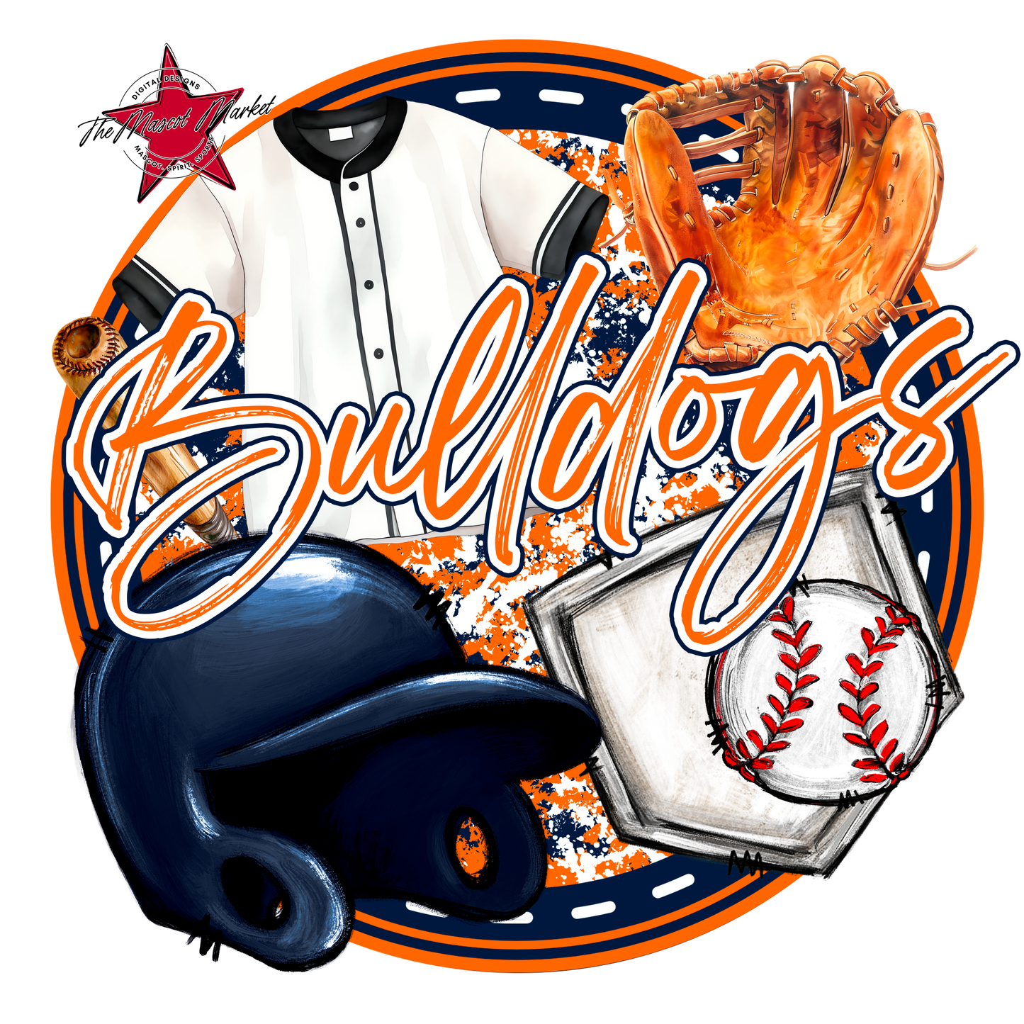 Bulldogs Circle Baseball Design-Navy-Orange
