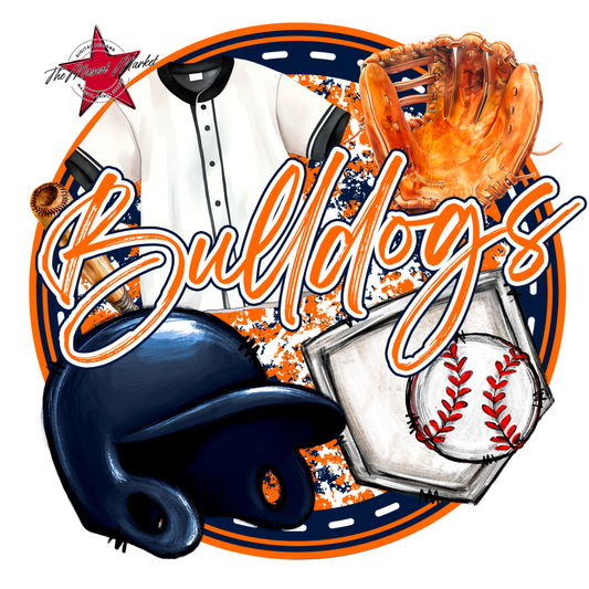 Bulldogs Circle Baseball Design-Navy-Orange
