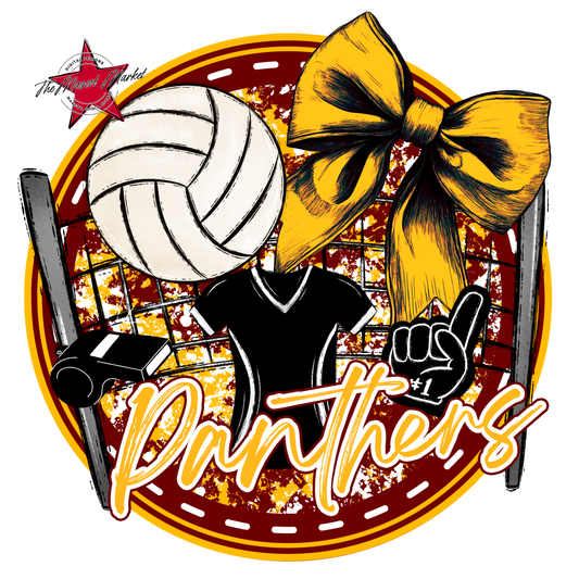 Panthers Circle Volleyball Design-Maroon-Yellow