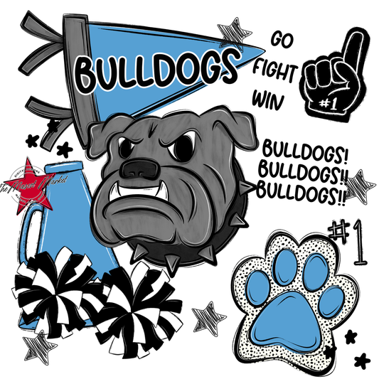 Bulldogs Mixed Mascot Spirit Design-Carolina Blue