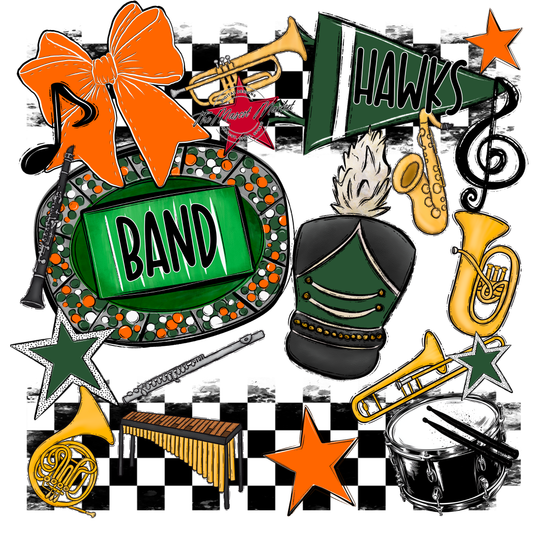 Hawks Checkers Band Spirit Design-Green-Orange