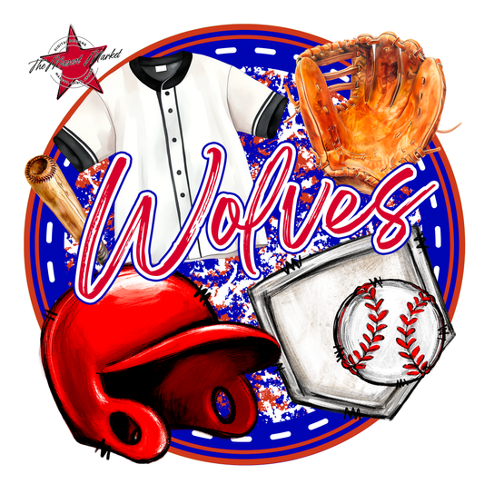 Wolves Circle Baseball Design-Blue-Red