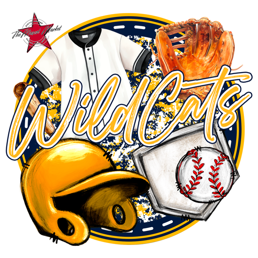 Wildcats Circle Baseball Design-Navy-Yellow