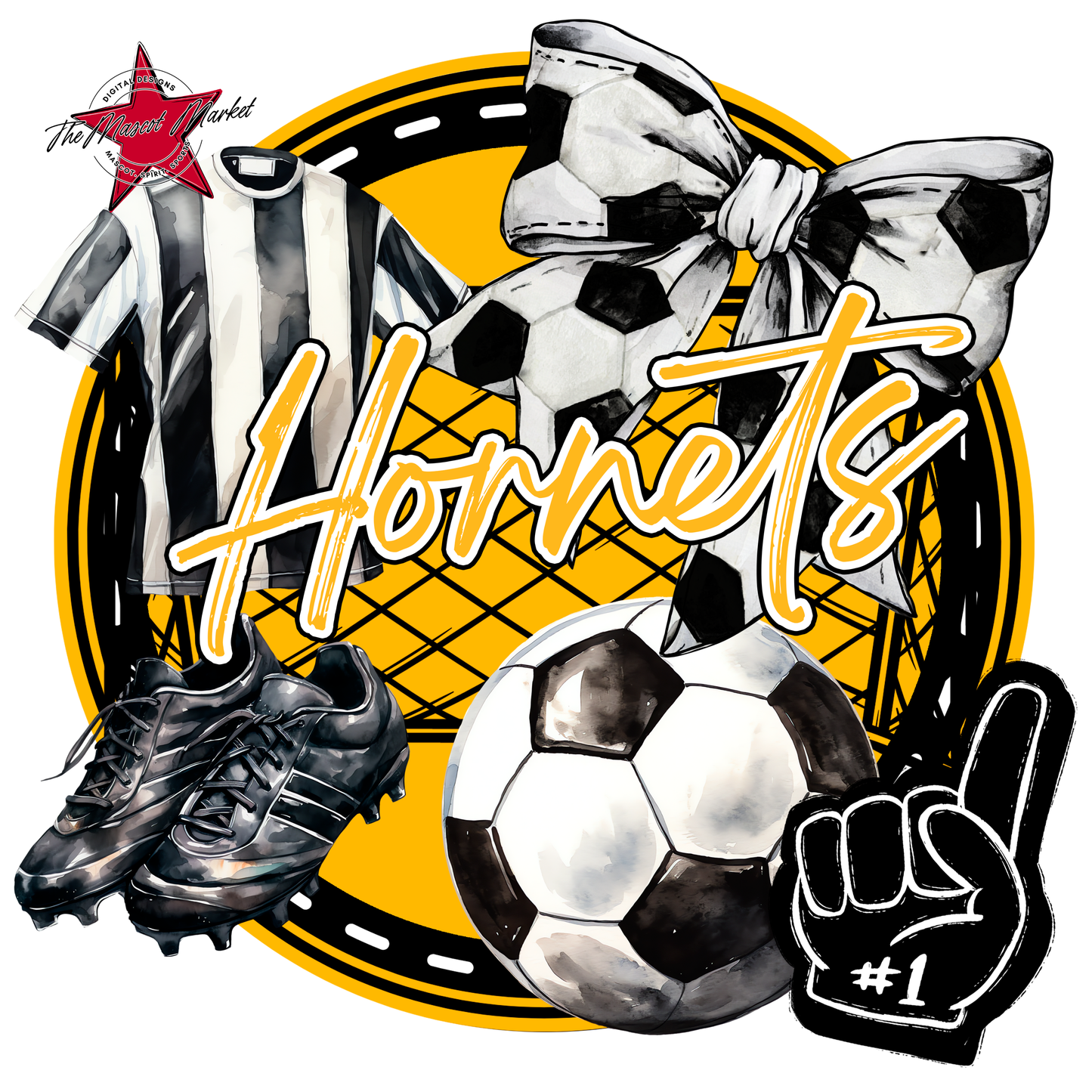 Hornets Circle Soccer Design-Yellow