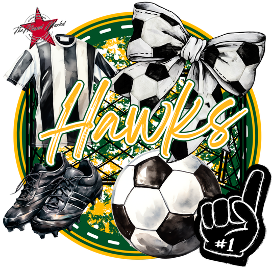 Hawks Circle Soccer Design-Green-Yellow