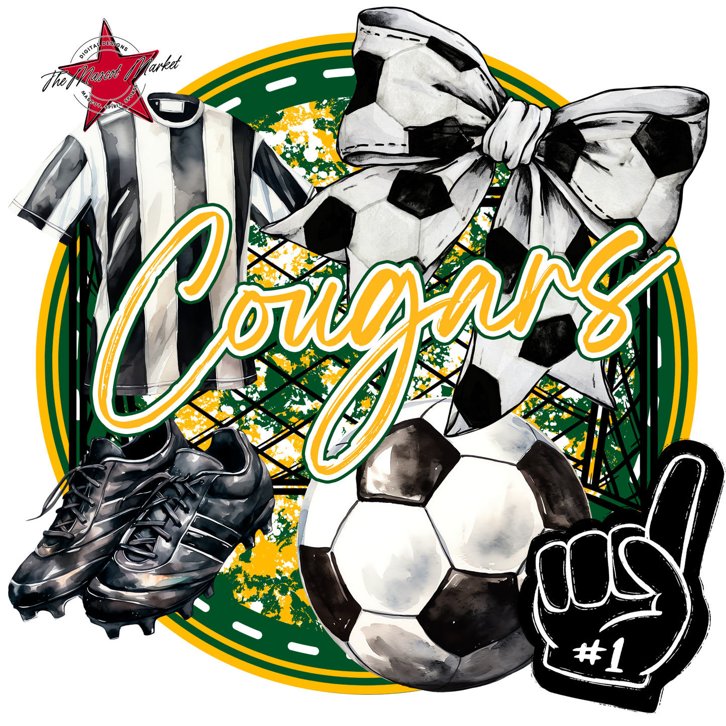 Cougars Circle Soccer Design-Green-Yellow