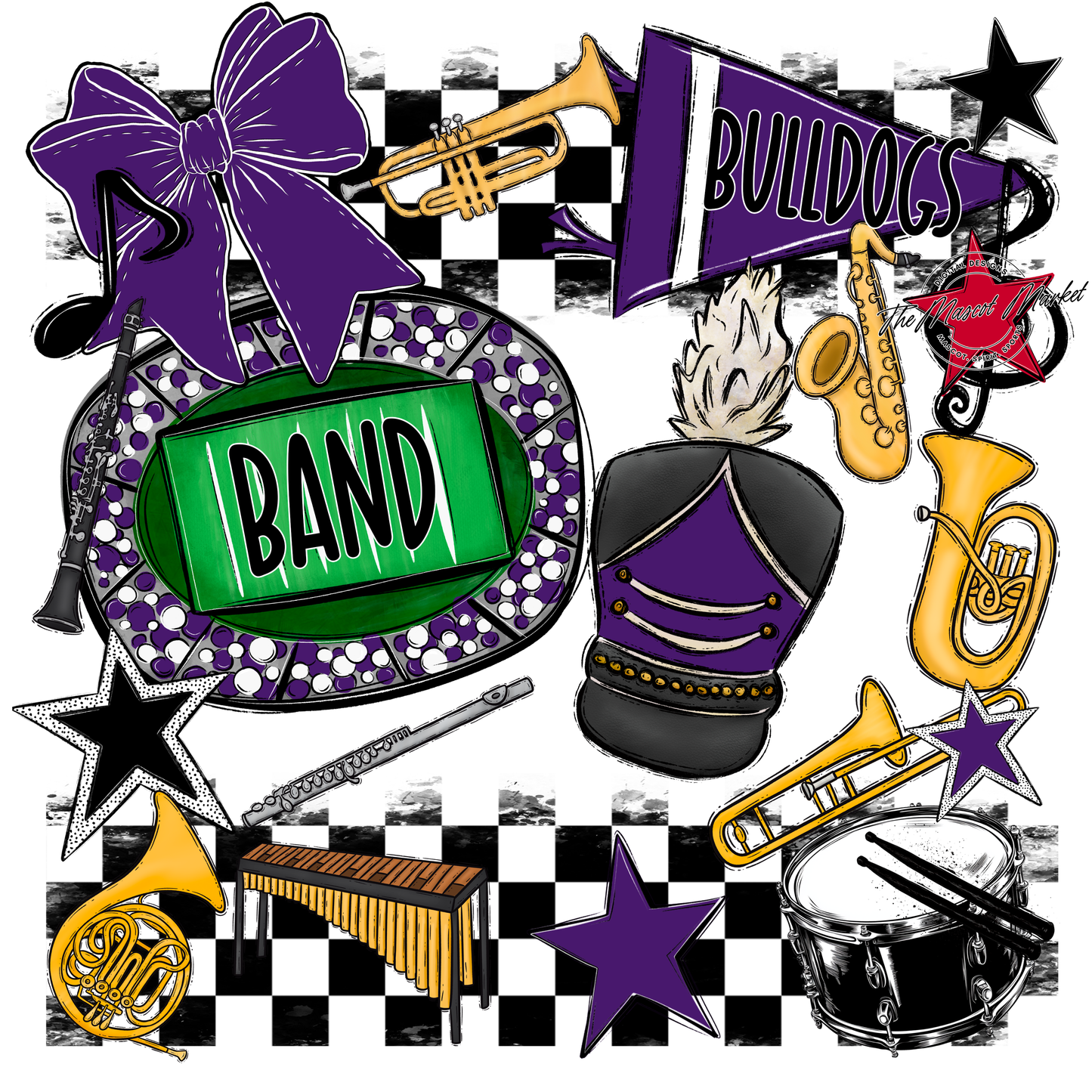 Bulldogs Checkers Band Spirit Design-Purple