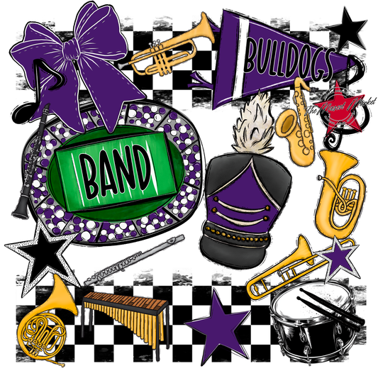 Bulldogs Checkers Band Spirit Design-Purple