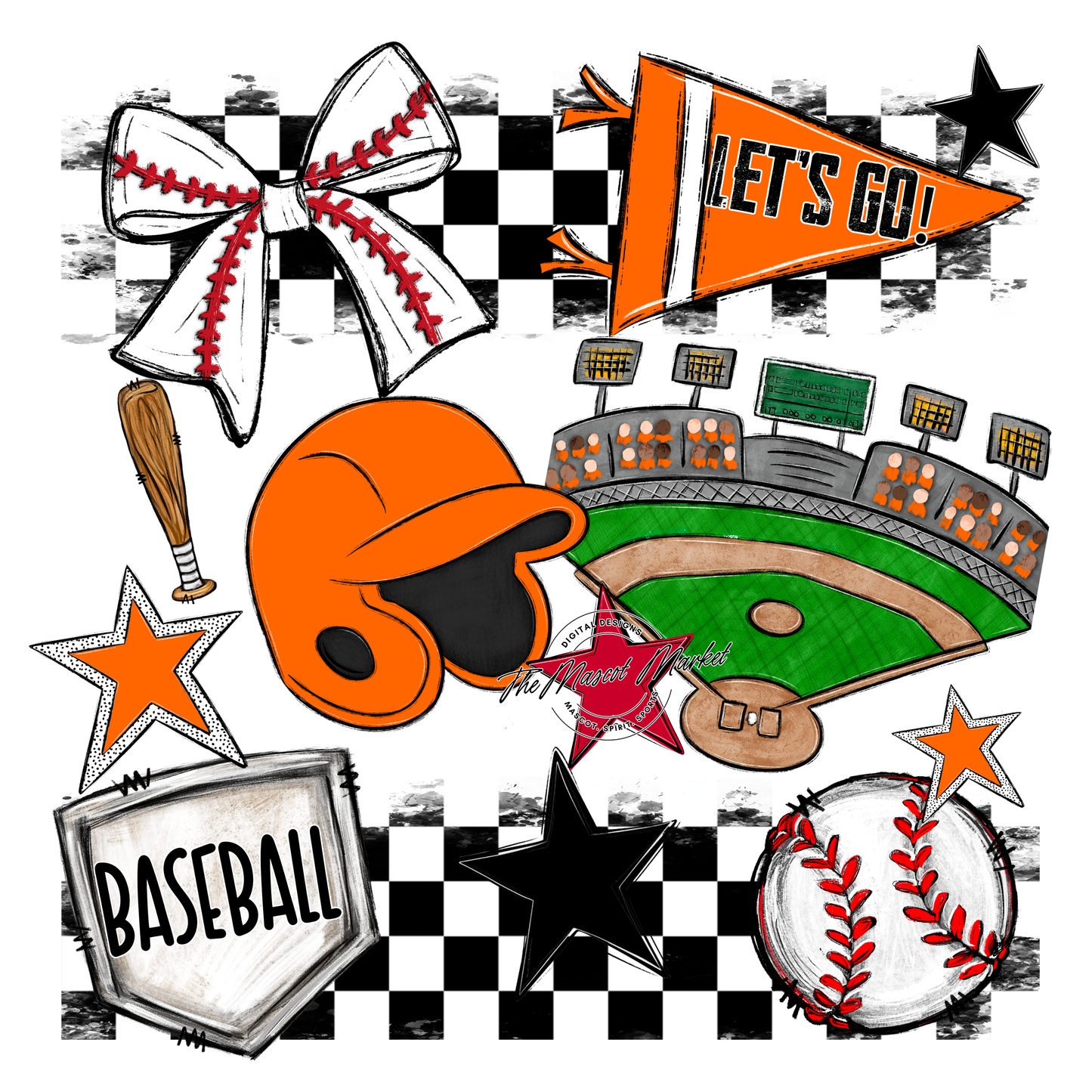 Baseball Checkers Spirit Design-Orange