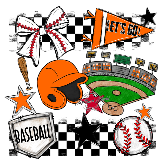 Baseball Checkers Spirit Design-Orange