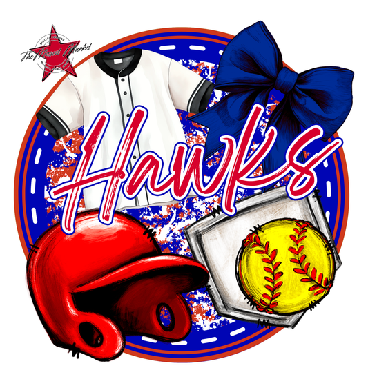 Hawks Circle Softball Design-Blue-Red