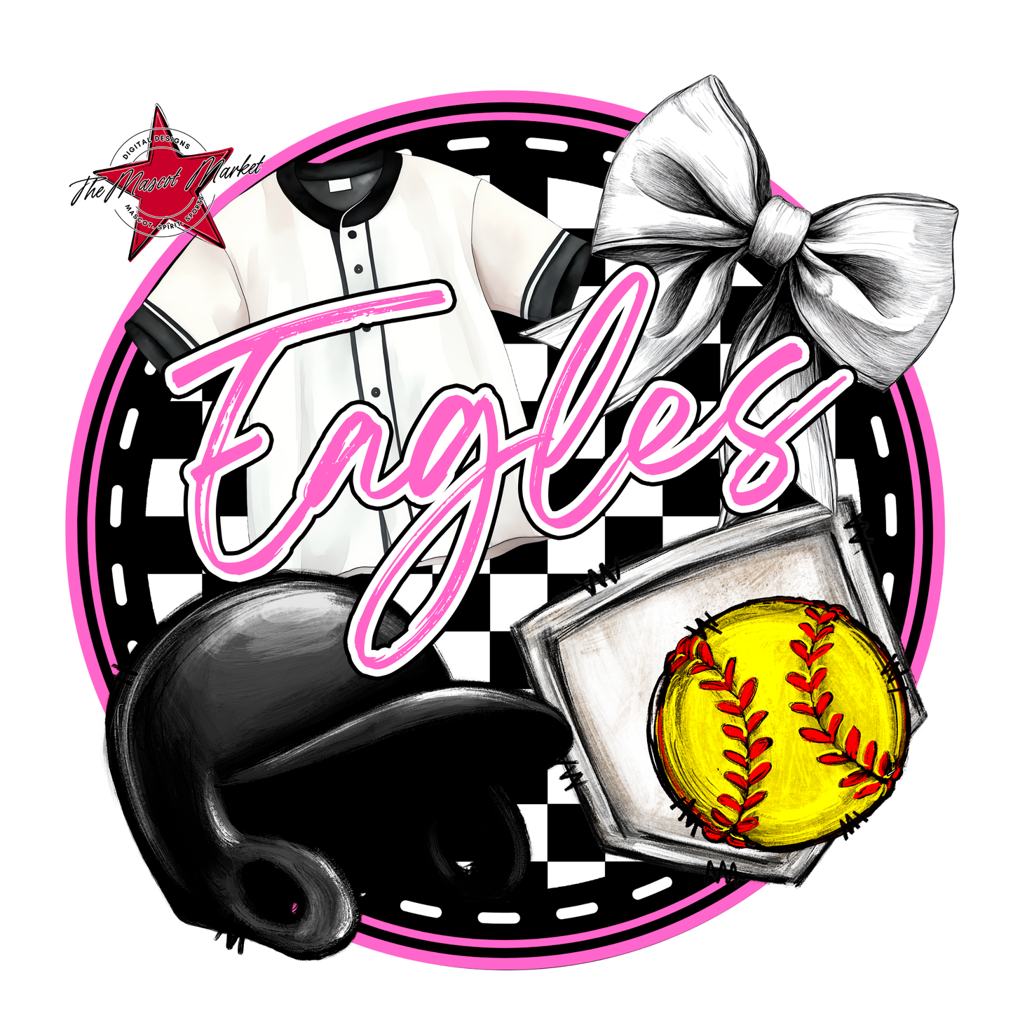Eagles Circle Softball Design-Baby Pink