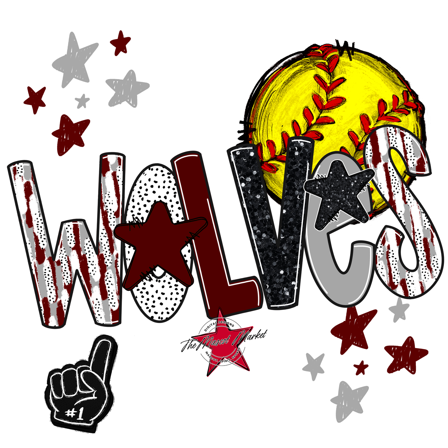 Wolves Softball Scrape-Maroon-Grey