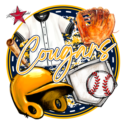 Cougars Circle Baseball Design-Navy-Yellow