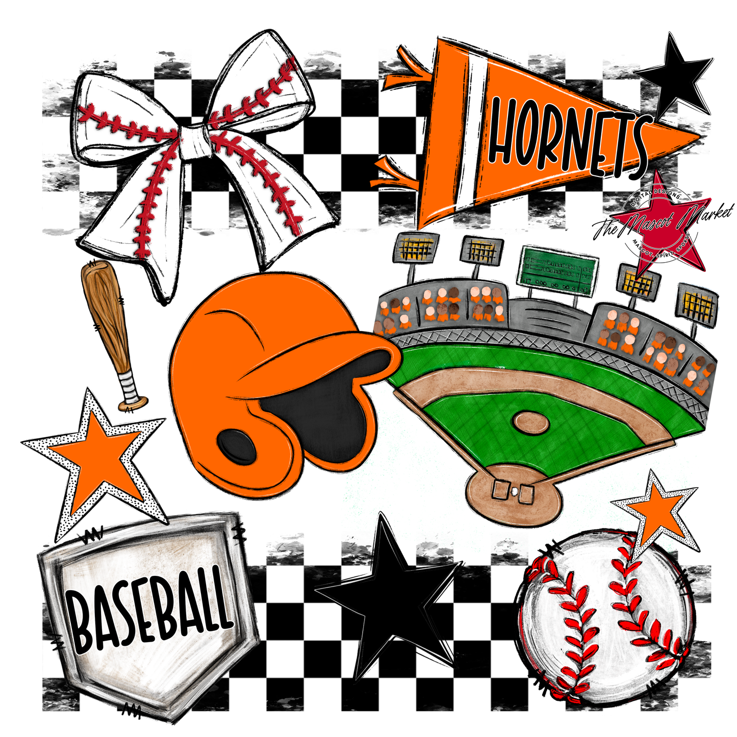 Hornets Checkers Baseball Spirit Design-Orange