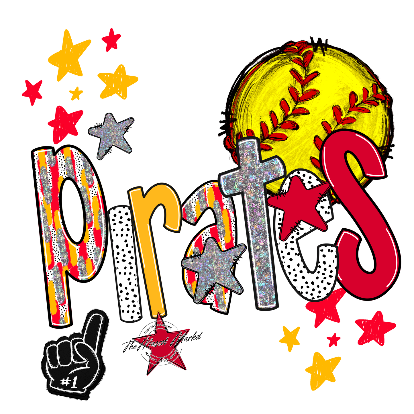 Pirates Softball Scrape-Red-Yellow