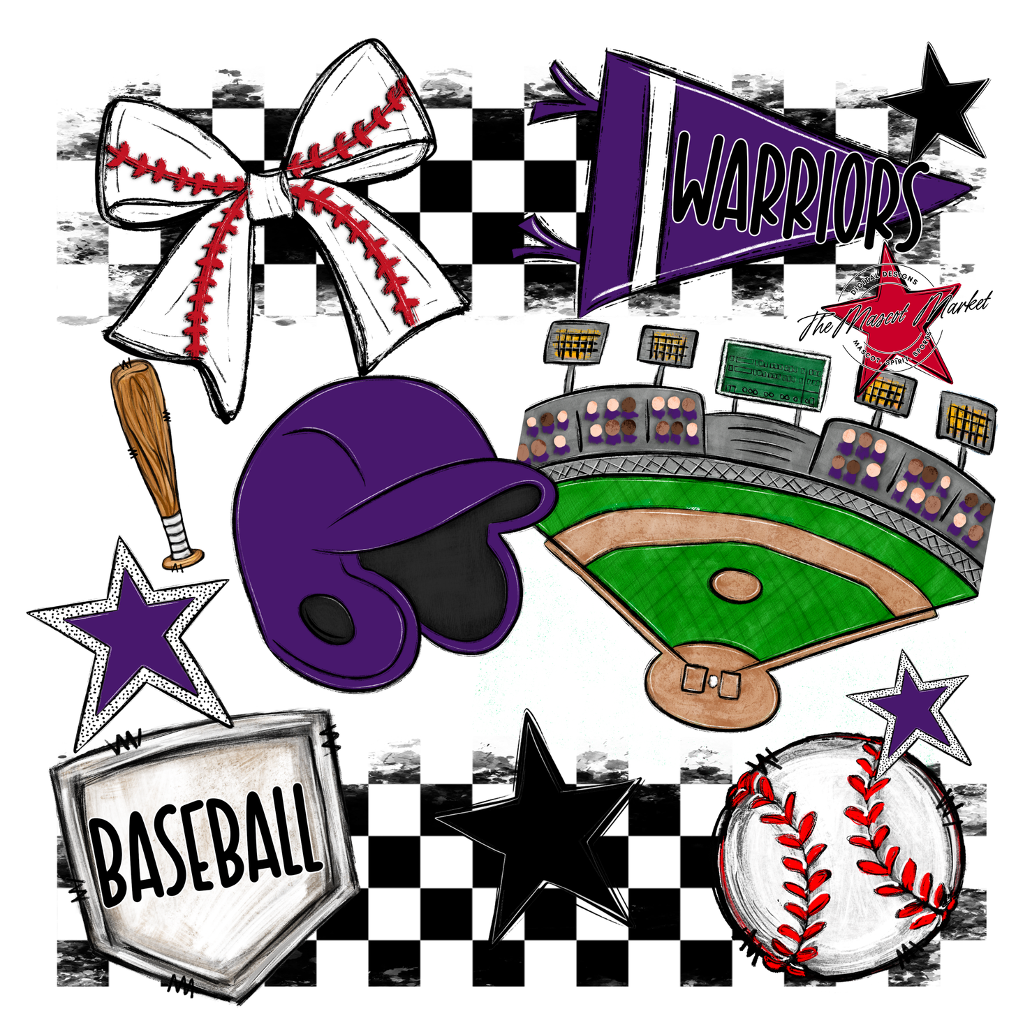 Warriors Checkers Baseball Spirit Design-Purple