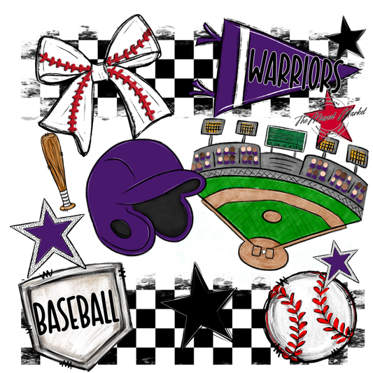 Warriors Checkers Baseball Spirit Design-Purple